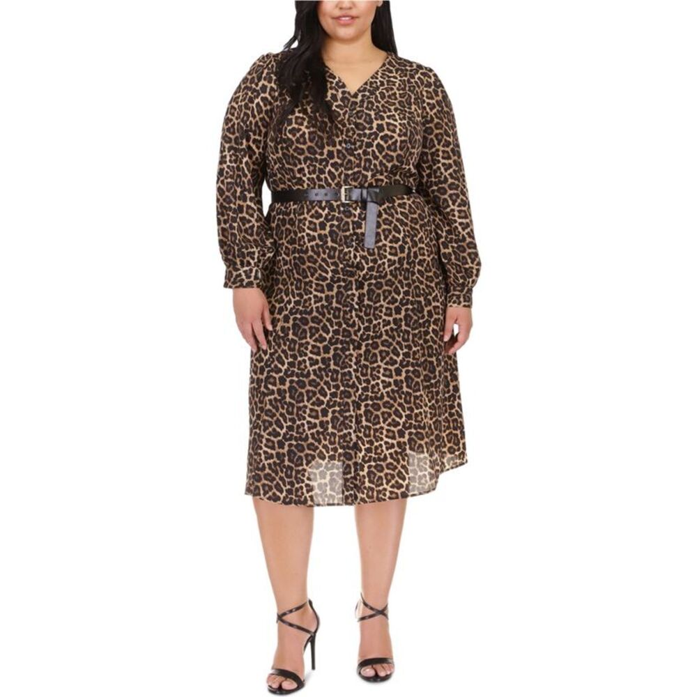 Michael Kors Womens Belted Midi Dress, Black, Plus Size, 2X, MP